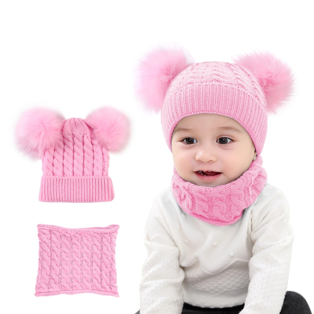 Шапка-бини гетры комплект для младенцев малышей детей Зимняя Теплая Вязаная с