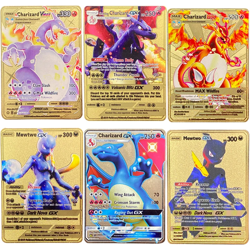 

2021 NEW Pokemon Cards Metal Vmax Pikachu Venusaur Greninja Golden V Card Collection Gift Kids Game Collection Cards