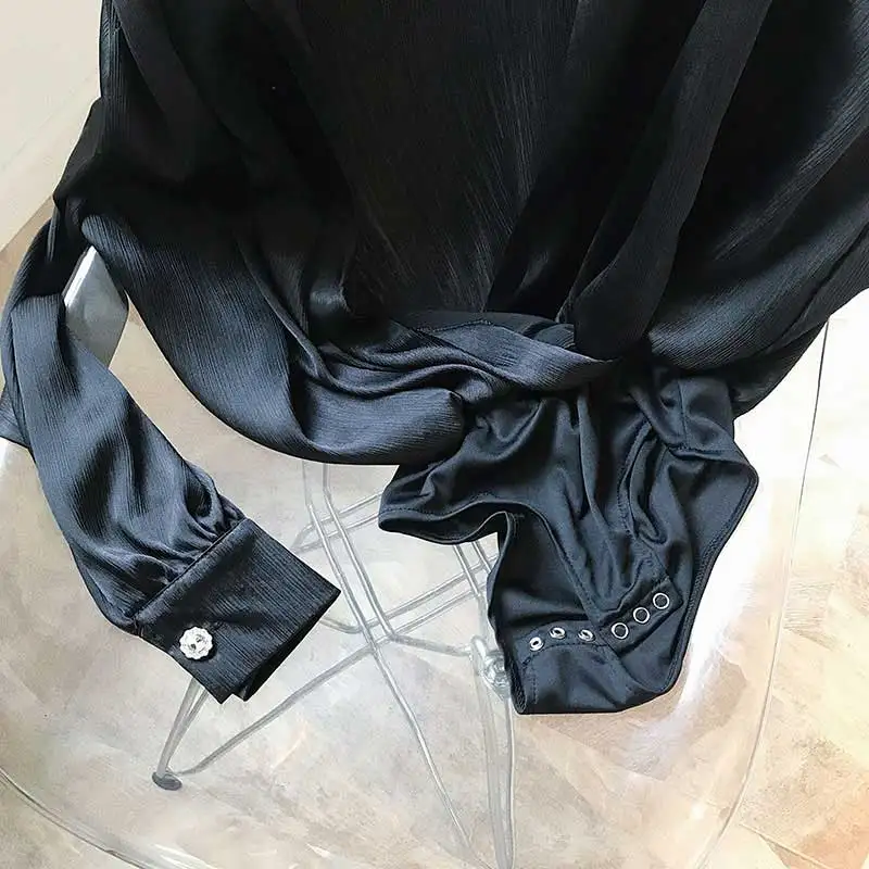 Женский боди с длинным рукавом богемный Вдохновленный черного цвета цветочным