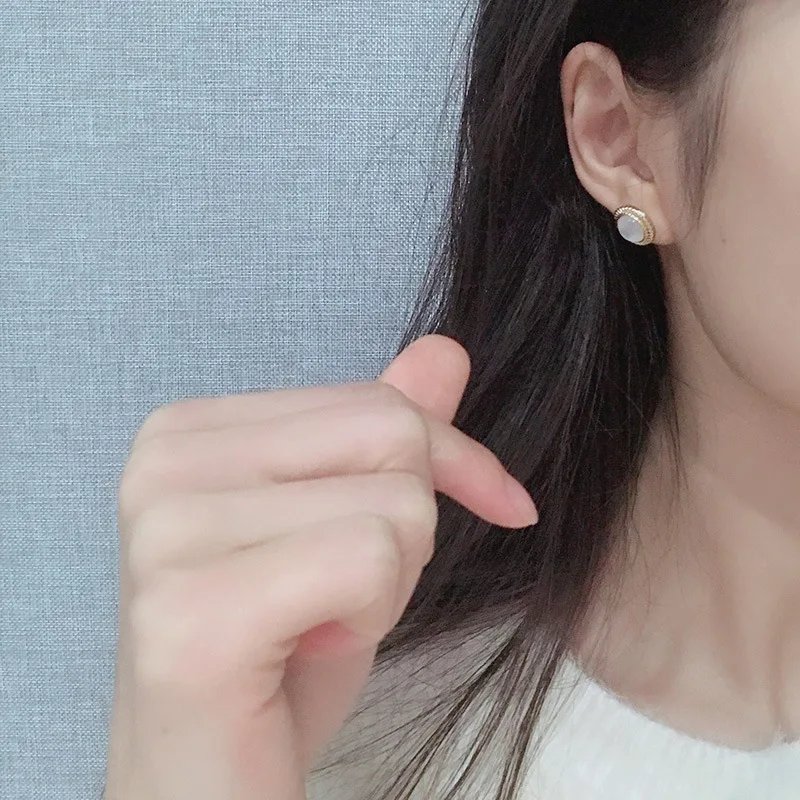 Hot Korean Baroque Opal stud Earring for women gold Color metal circle statement earring Fashion jewelry 2019 | Украшения и