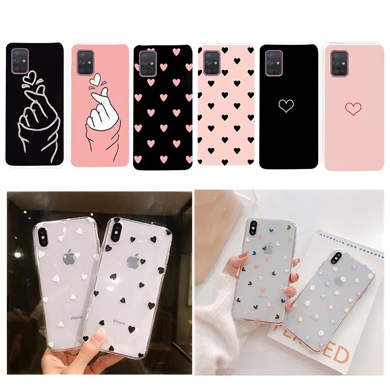 

Чехол для телефона Samsung Galaxy A51 A71 A01 A11 A50 A30 A20 A51 A71 S10 E Lite Plus, мягкий силиконовый чехол из ТПУ с сердечками