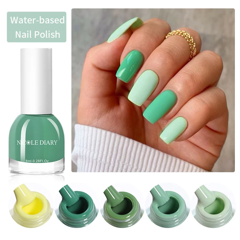 Лак NICOLE DIARY для ногтей на водной основе 8 мл летний авокадо зеленая Блестящие