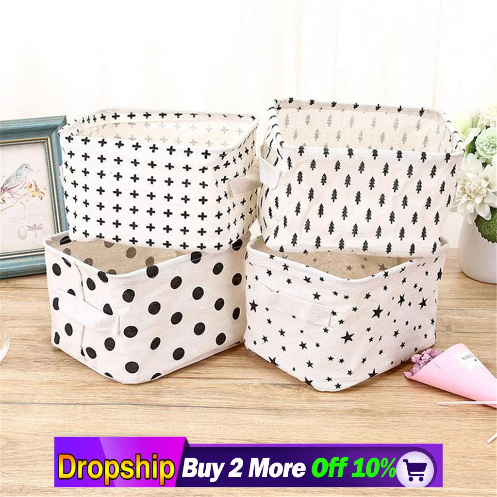 Хлопковая льняная настольная корзина для хранения коробка мелочей с ручкой 4 шт.