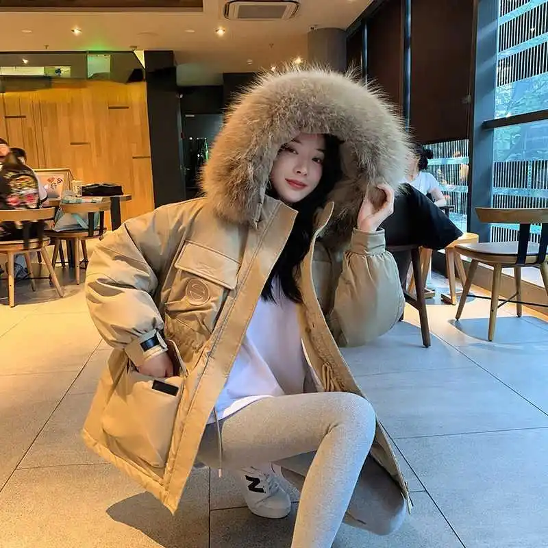 

Korean Fashion Winter Wear New Faux Fox Fur Collar Workwear Cotton Jacket Women Loose BF Pie Overcome Cotton Jacket Y2K