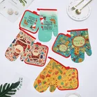 Рождественские кухонные перчатки для микроволновой печи, жаропрочные и термостойкие перчатки для микроволновой печи, перчатки для духовки, рождественские украшения, украшения для дома, столовой, кухонные аксессуары