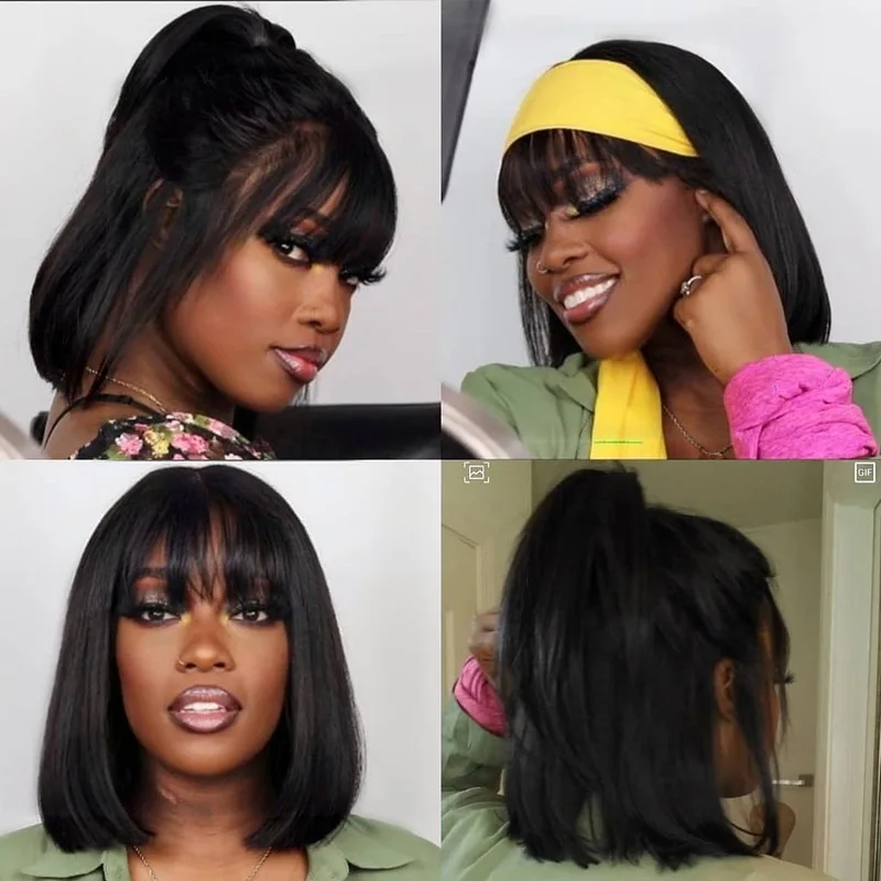 Качающийся лес Боб парики на кружеве с челкой перуанские человеческие волосы для