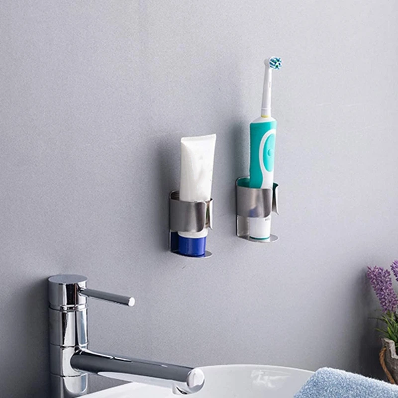 2-Piece Self-Adhesive Wall-Mounted Stainless Steel Electric Toothbrush Holder Bathroom And Kitchen Storage Accessories | Дом и сад
