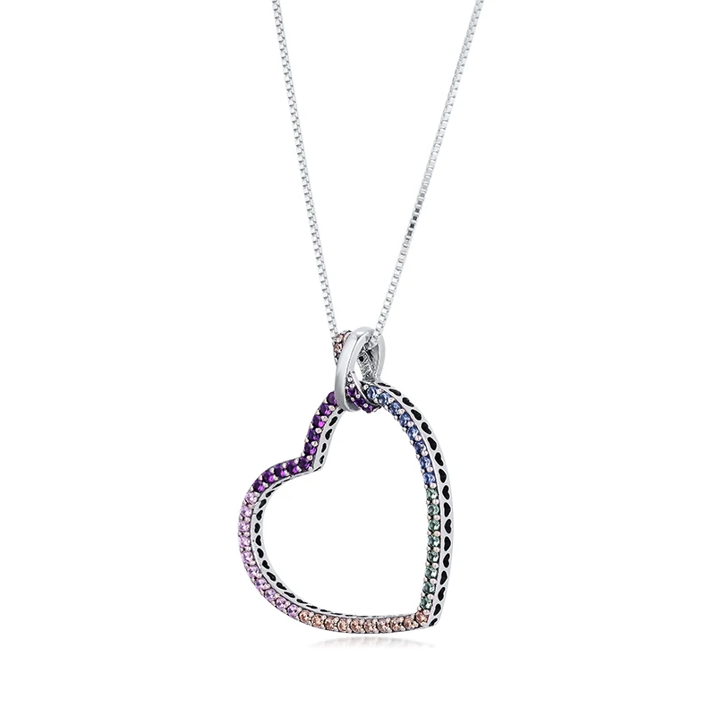 

Multi-Colored Heart Necklace 100% 925 Sterling Silver Jewelry Free Shipping