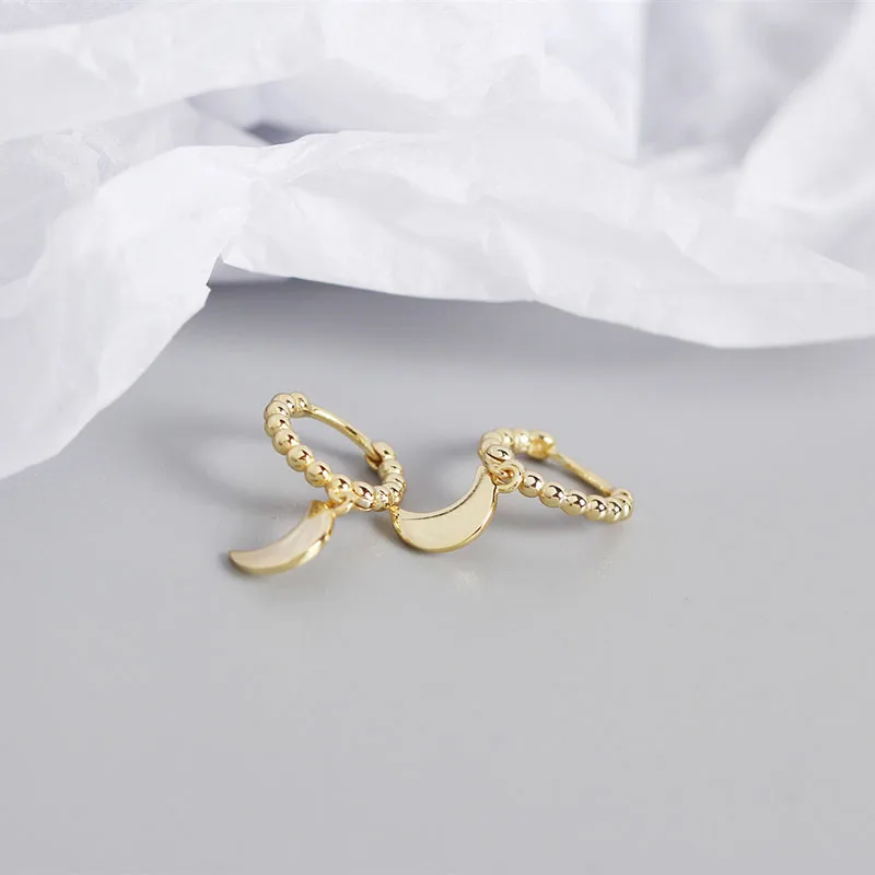 

YPAY 100% Real 925 Sterling Silver Hoop Earrings for Women INS Moon Pendant Beads Circle Brinco Fine Jewelry YME911