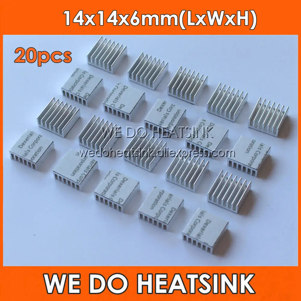 20 шт., алюминиевые радиаторы 14 х14х6 мм