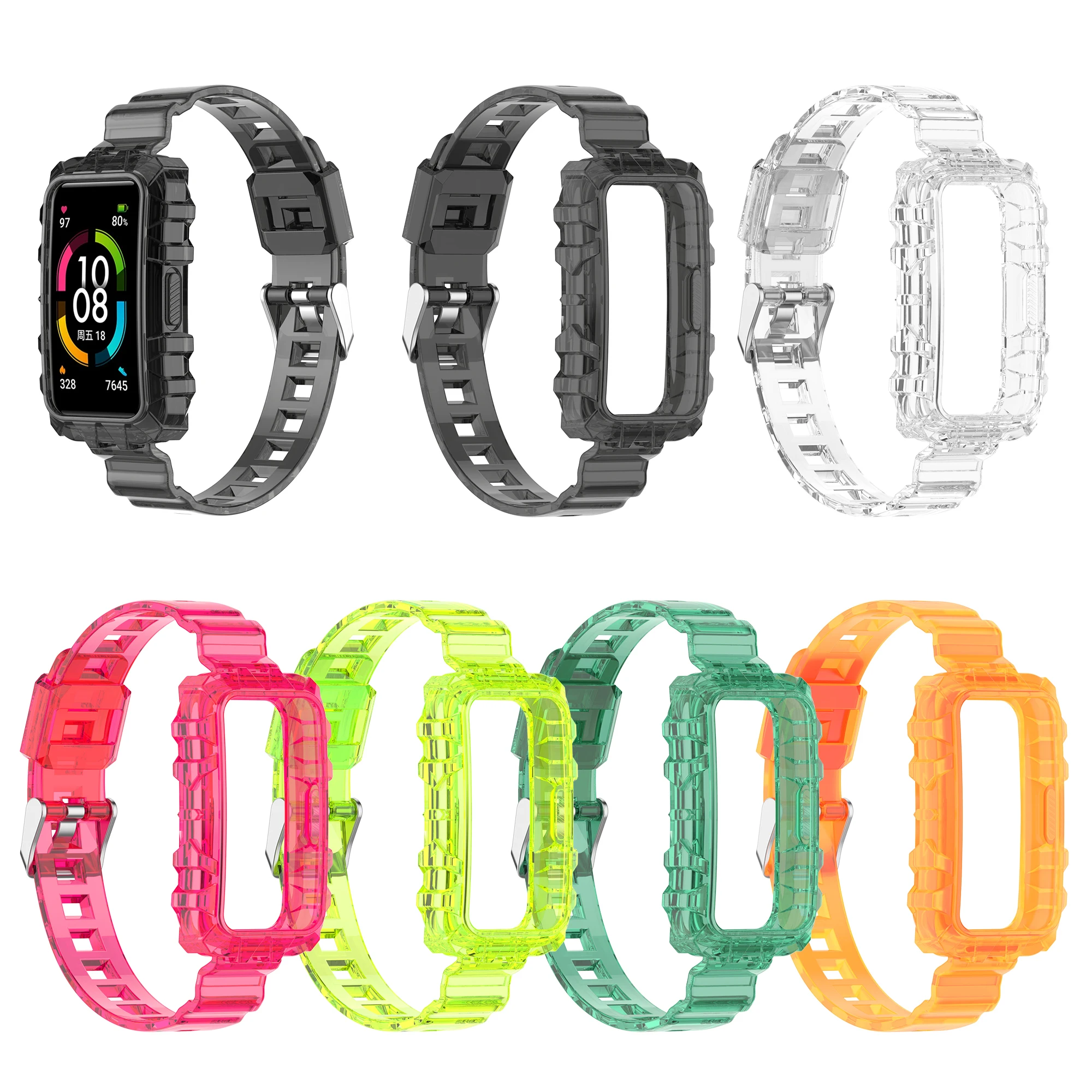 

Silicone watch strap For Huawei Honor band 6 Transparent watchband TPU Sport Bracelet Band for Honor band 6 Protector Case Frame