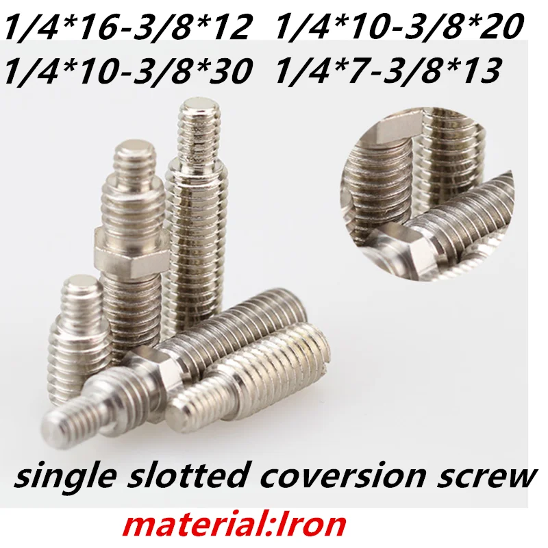 

3/8*16-1/4*20 nickled Iron single slotted Coverter Reducing Bolt Camera adapter conversion screw double heads screw 1243