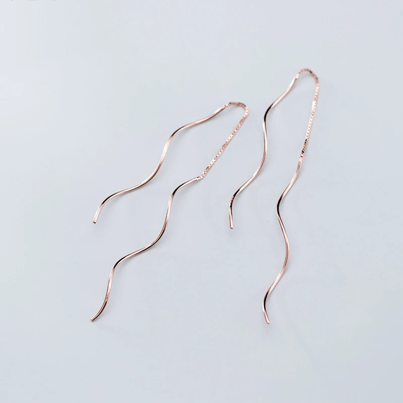 

Real 925 Sterling Silver Spiral Drop Earrings Wave Shape Pull Through Threader Earrings for Women Birthday Gifts