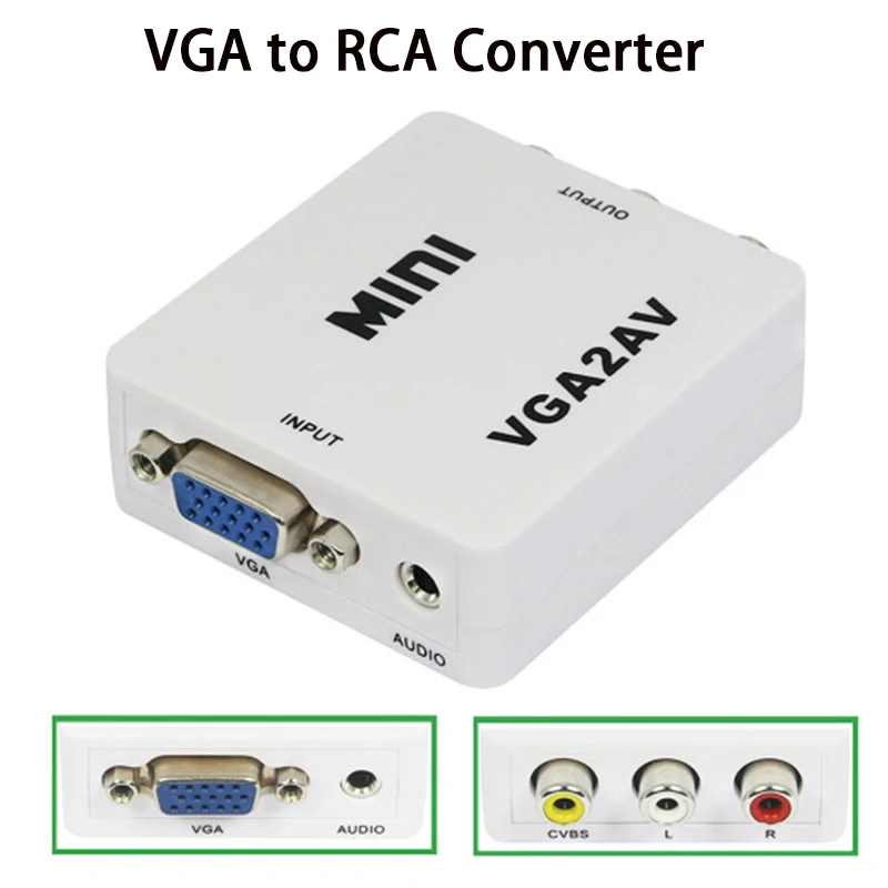 1080P Mini VGA RCA 3 5 мм AV видео преобразователь адаптер с 2AV / CVBS Аудио для HDTV ПК|Кабели VGA| |
