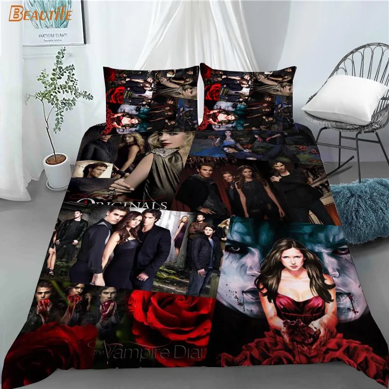 

Hot Sale Vampire Diaries 1 Duvet Cover 2 Pillowcases Polyester Fabric Bedding Set Family Boy Kid Set Duvet Cover Set 1202