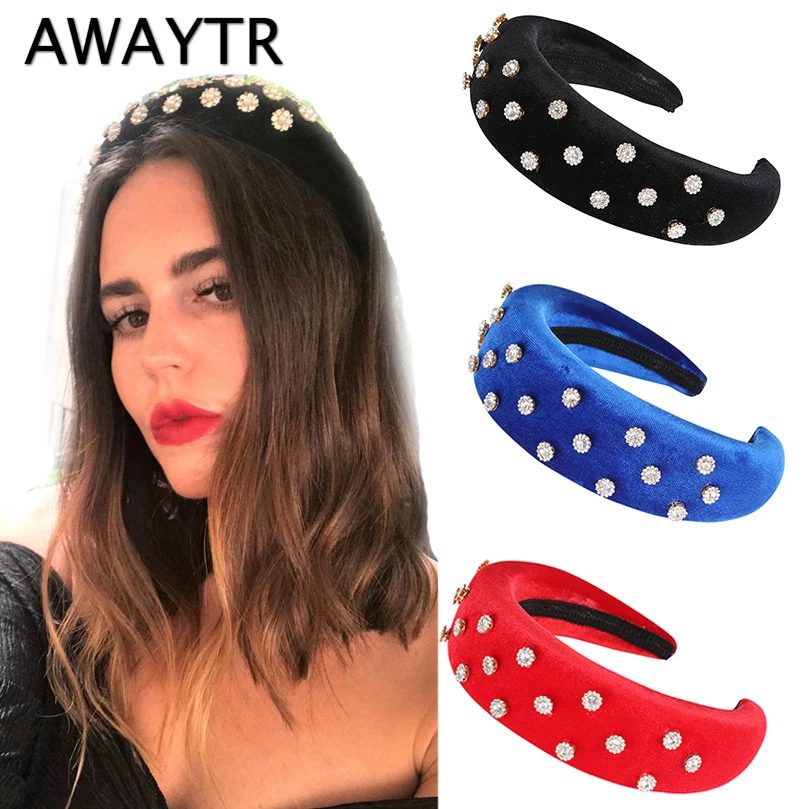 AWAYTR New Retro Velvet Sponge Rhinestone Hairband For Women Padded Headband Girls Hair Accessories Hair Jewelry Free Shipping