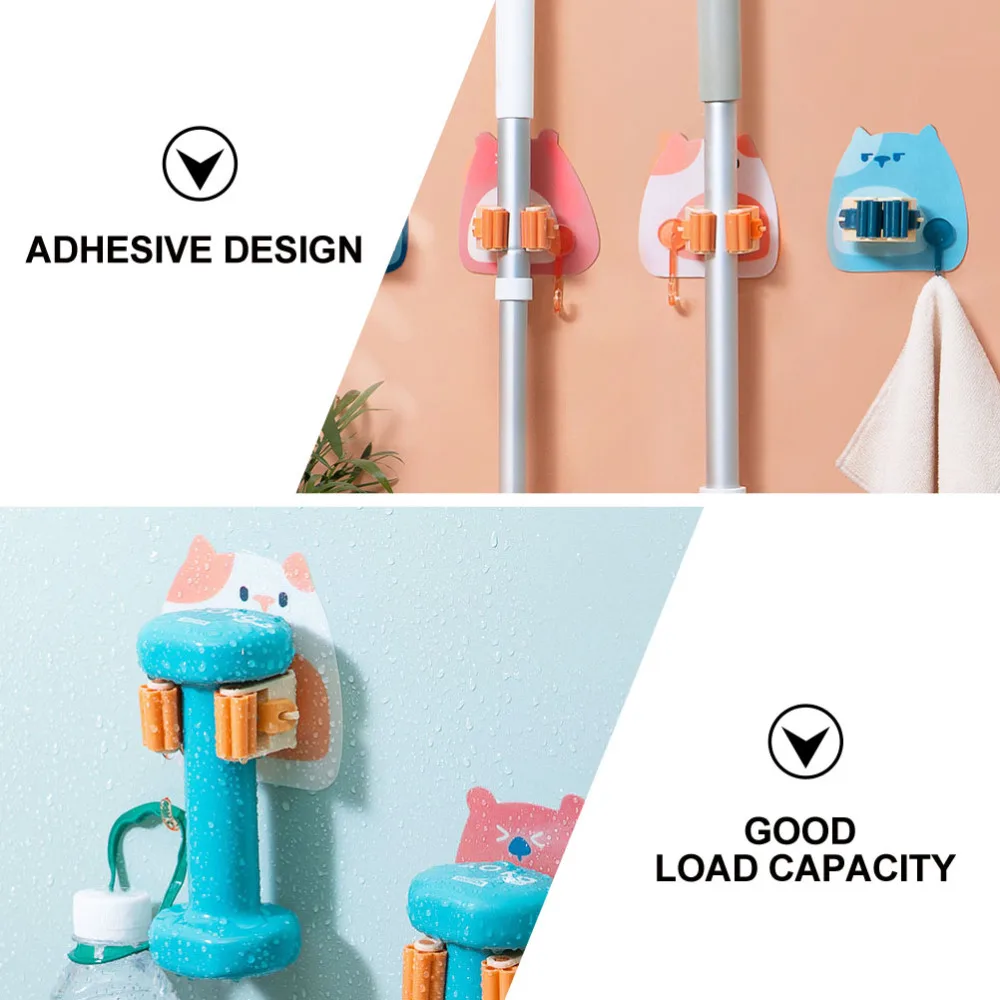 

4Pcs Adhesive Broom Mop Holder Wall Mount Hook Utility Tools Rack Organizer