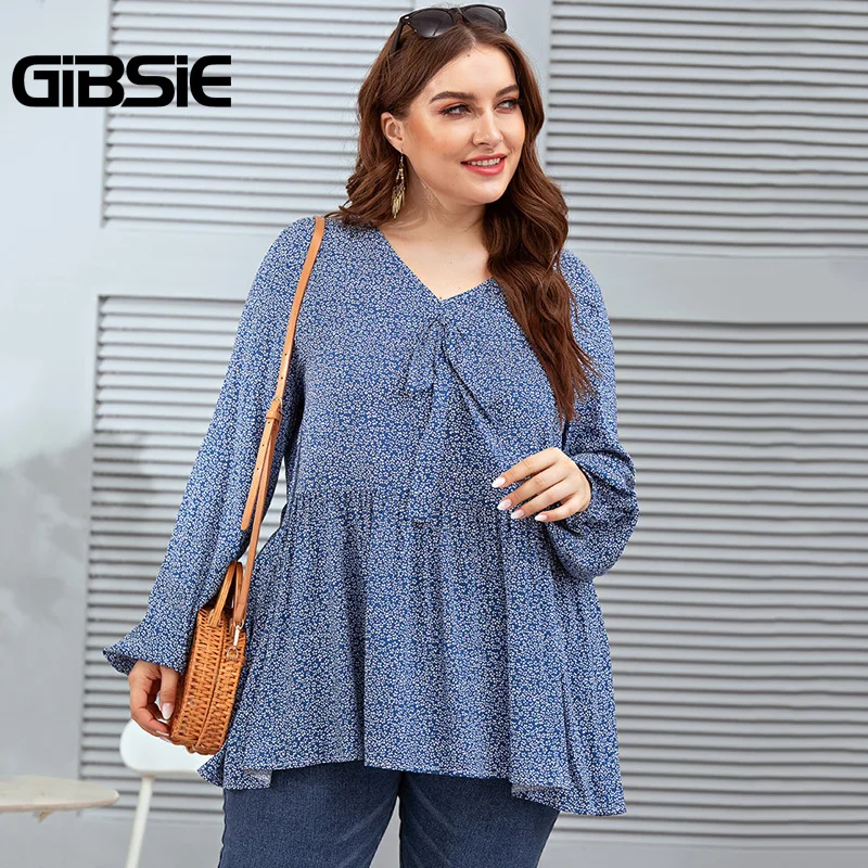 Женский топ с бантом и цветочным принтом GIBSIE осенняя плиссированная рубашка