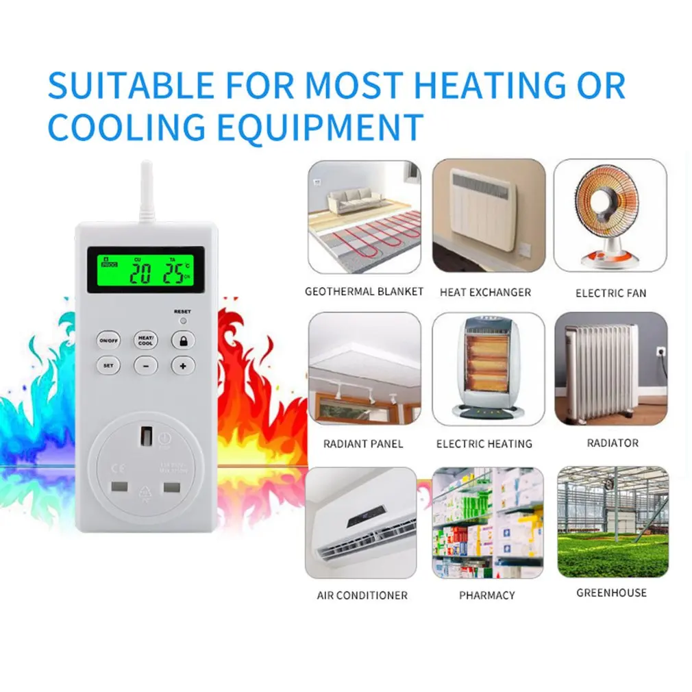 Wireless Programmable Thermostat Plug Heating And Cooling With Safety Lock Backlight Lcd Display