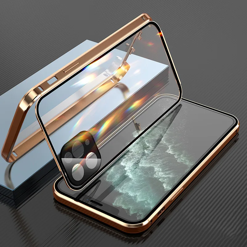 

Applicable to Apple 12Promax Magnetic King Double-Sided Buckle Mini Phone Case Drop-Resistant Glass New Metal All-Inclusive 11