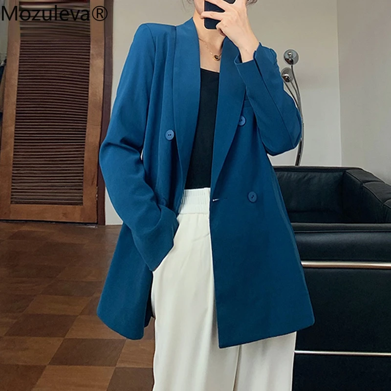 

Mozuleva Fashion Chic Lapel Women Blazer Jackets 2022 Spring Long Sleeve Double Breasted Loose Female Blazer Ladies Outwear
