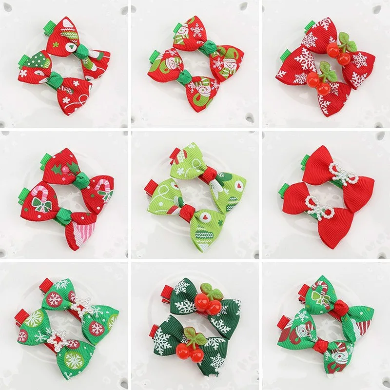 2 unids/set de lazos de fiesta para ni&ntilde;a, pinzas para el pelo con estampado navide&ntilde;o, accesorios coreanos para el cabello, horquillas, pasador, pinzas para el pelo con flores bonitas-0