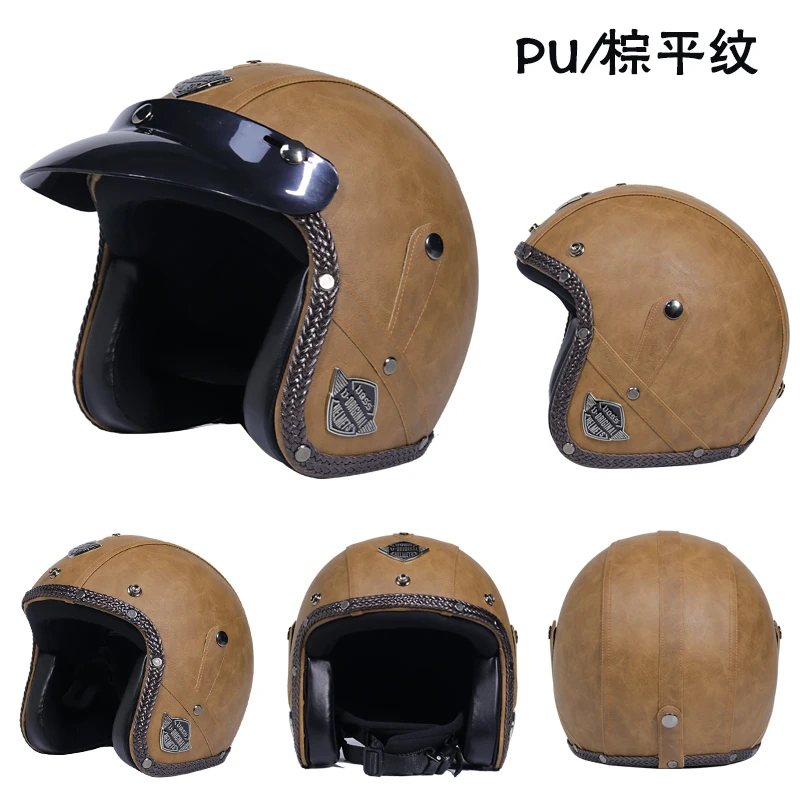 

Motorcycle helmet casco moto PU open face 3/4 retro helmet predator helmet men and women capaceteDOT certified chopper helmet