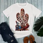 Футболка женская с леопардовым принтом, Белый Топ С КАКТУСОМ, модная рубашка с коротким рукавом, одежда для женщин, 2019