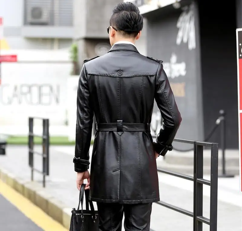 

Leather Men's Jacket Hot Sale Autumn Casual Faux Leather Jacket Male Long Slim Warm Chaquetas De Cuero Plus Size 5XL