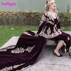 SoDigne Algeria Caftans, бордовое торжественное платье с длинным рукавом, вечерние платья, марокканские велюровые винтажные вечерние платья с вышивкой