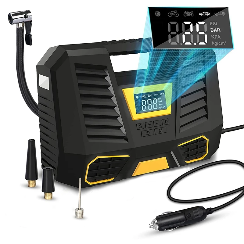 

100W High Power Air Compressor Tire Inflator 12V DC Portable Car Pump with Digital Pressure Gauge Emergency Led Light