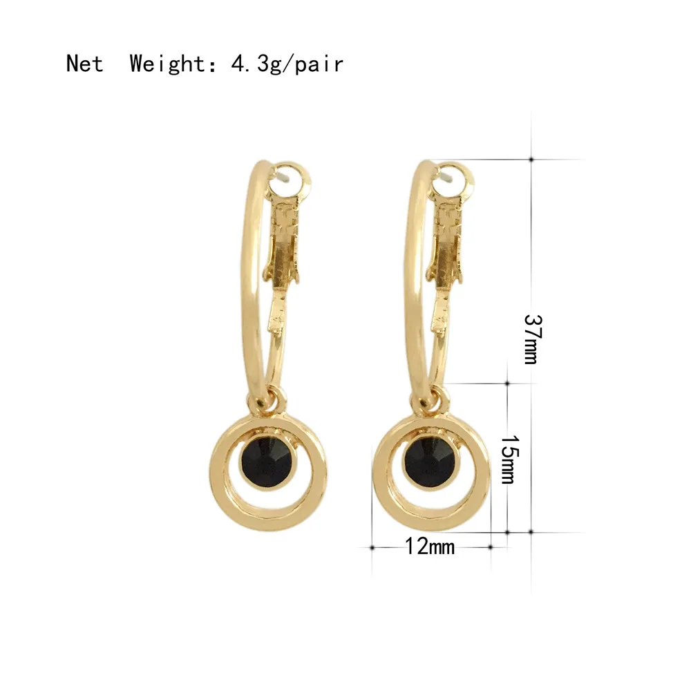 Серьги-кольца женские повседневные с черным камнем и круглыми подвесками