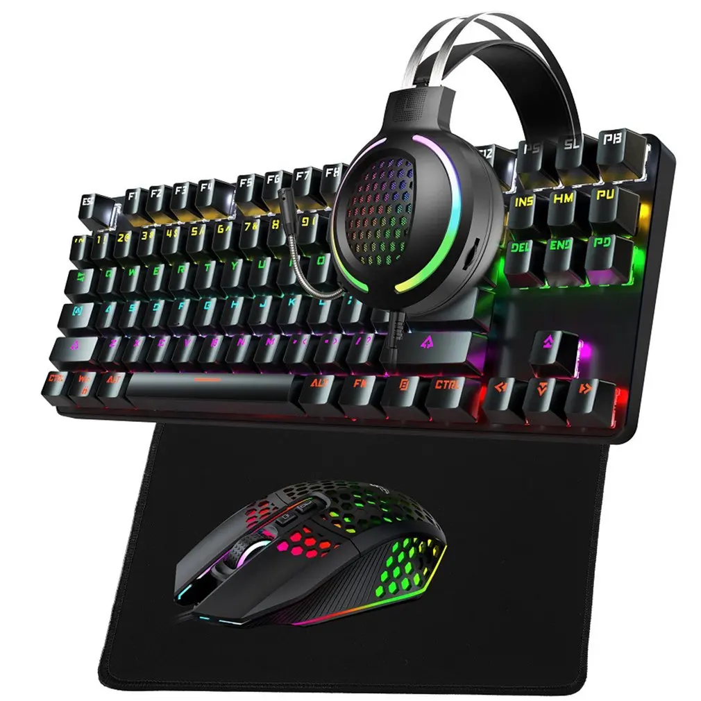 

4Pcs/Set T500 Wired USB Keyboard Illuminated Gaming Mouse Pad Backlight Headset Game Set 4 In1 3 color choose
