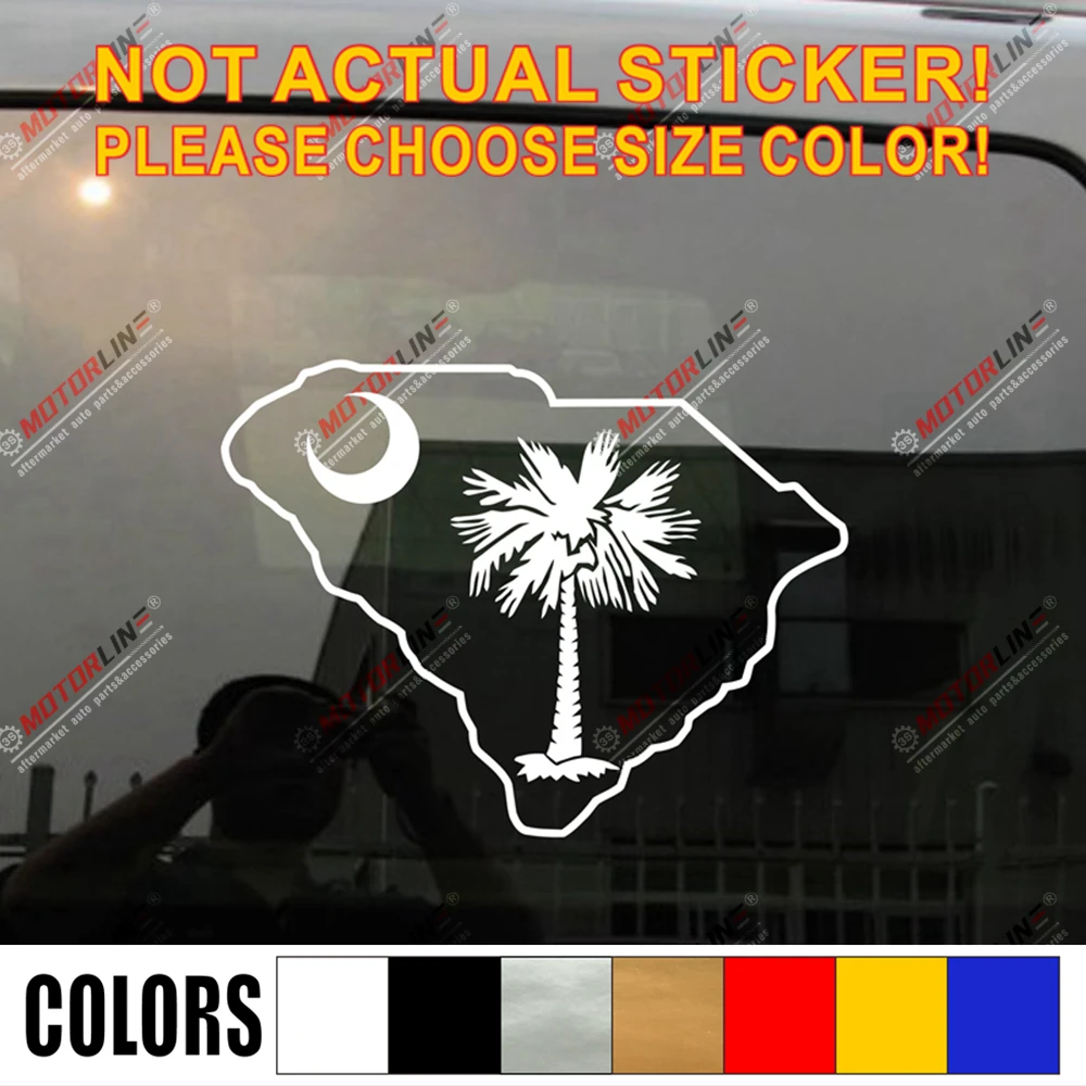 

South Carolina Map Palmetto Tree Decal Sticker Flag Car Vinyl pick size color b
