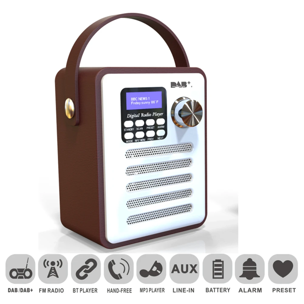 

DAB MP3 Player Handsfree Stereo Portable Rechargeable Wood Digital Radio Retro LCD Display FM Receiver Audio