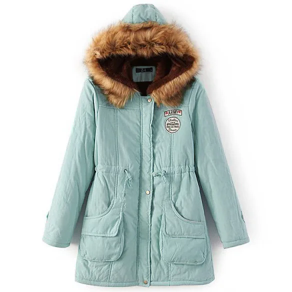 Dark Pea Green Lusumily новые зимние военные Пальто для женщин хлопок капюшон с подкладкой куртка длинная Повседневная парка толщина размера плюс 3XL пальто Зимняя верхняя одежда - Цвет: Dark Pea Green