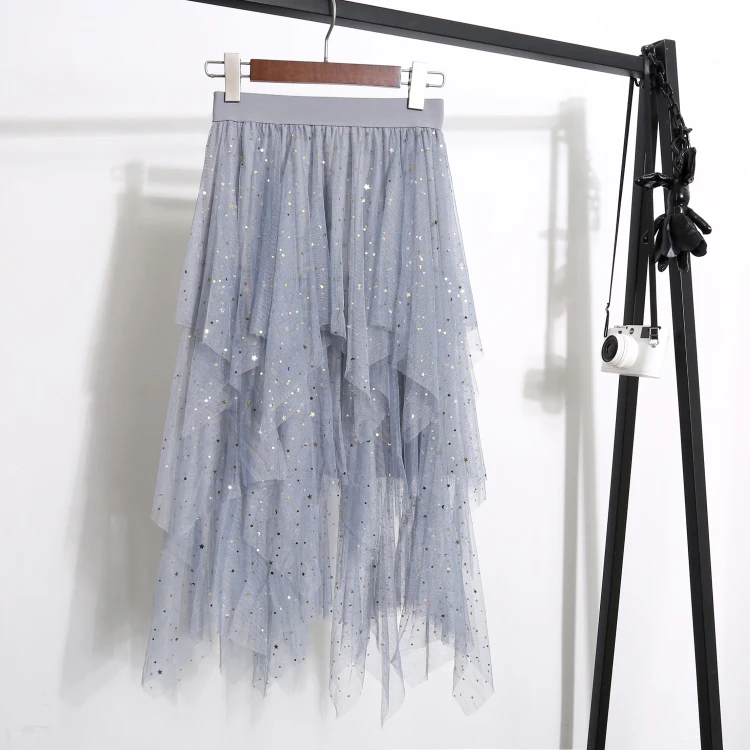 Женская необычная Тюлевая юбка TingYiLi черная белая бежевая серая розовая с