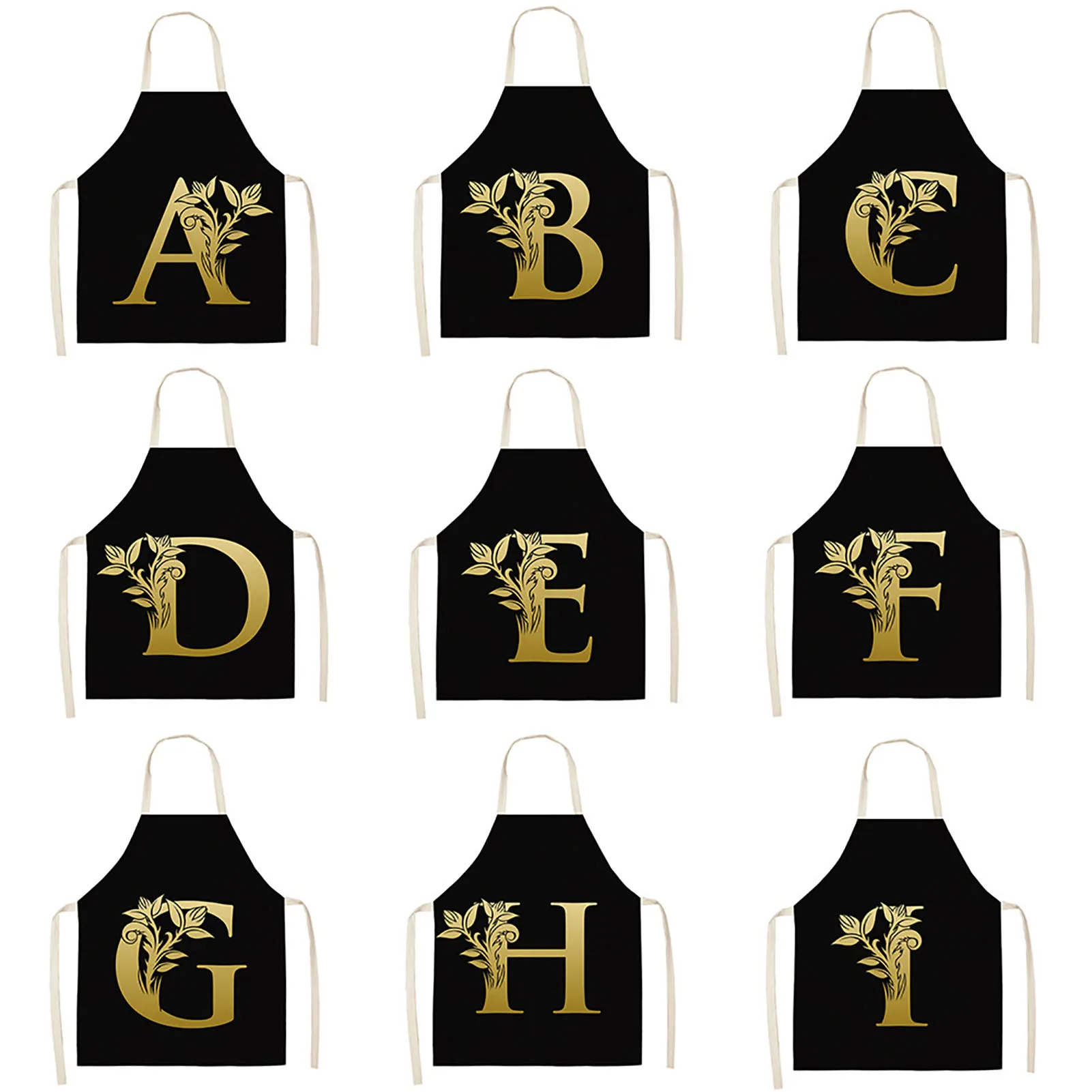 

Golden Letter Alphabet Pattern Kitchen Apron Sleeveless Stylish Convenient Practical Comfortable Cooking Cleaning Tools