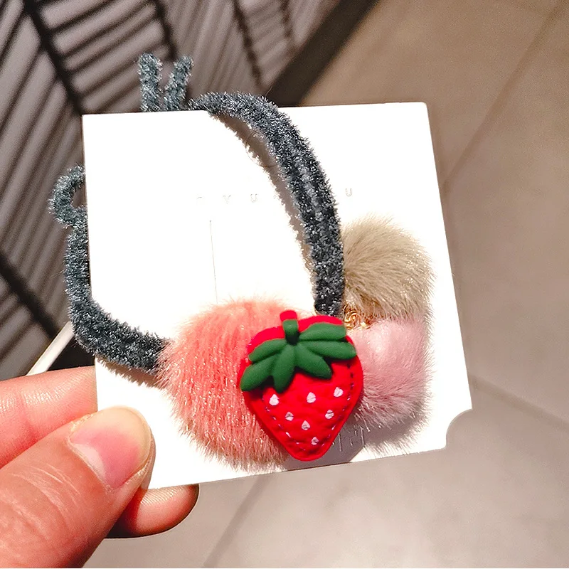 

2020 1Pcs Colorful Strawberry Hair Ball Hair Rope Cute Scrunchie Elastic Hair Ring Rope New Arrival Hot Sell