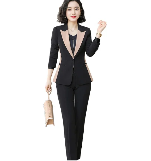 Pant Suit Women S-5XL Office Lady OL Black Apricot Work Jacket Blazer Coat And Pant 2 Piece Suit Set