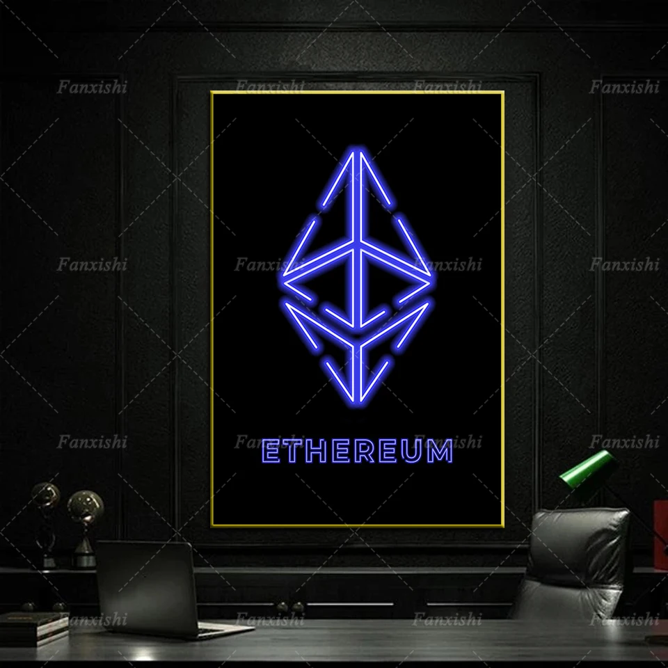 

Ethereum Symbol Inspirational Painting Posters Modern Motivational Hd Prints stock Art Canvas Modular Wall Pictures Office Decor