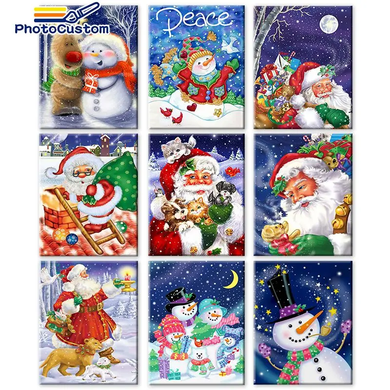 

PhotoCustom Christmas Painting By Numbers Handpainted Framed Paints By Numbers Scenery on Canvas Gift Wall Decor