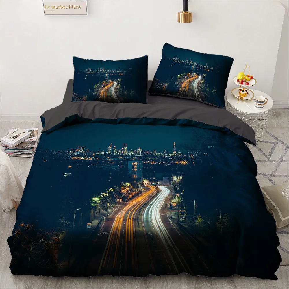 

3D Gray Beddings Custom Design City Quilt Cover Sets Modern Comforther Covers Pillow Slips 200*230cm Full Twin Double King Size