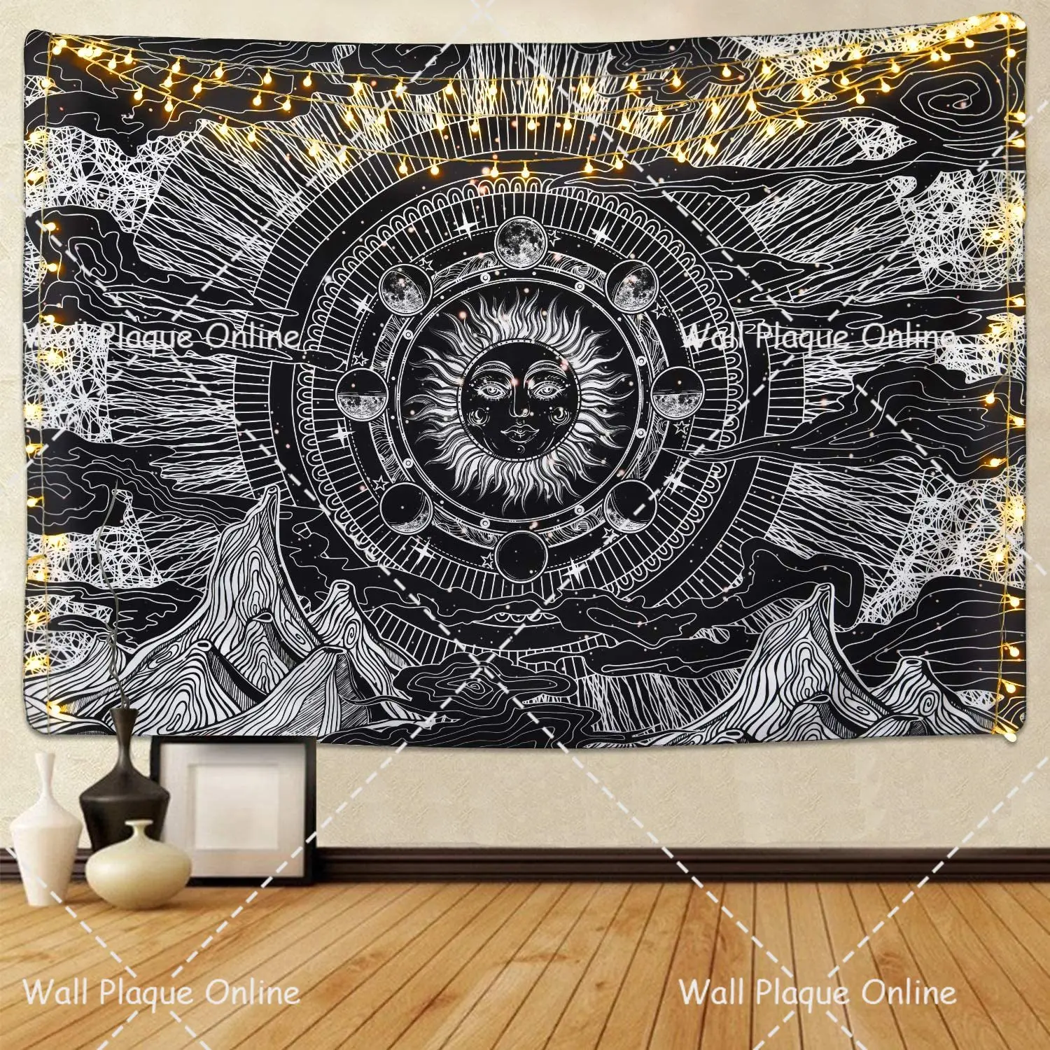 

Moon Tapestry Burning Sun Moon Star Tapestry Mountain Cloud Tapestry Black White Eclipse Tapestry Moon Phase Tapestry for Room