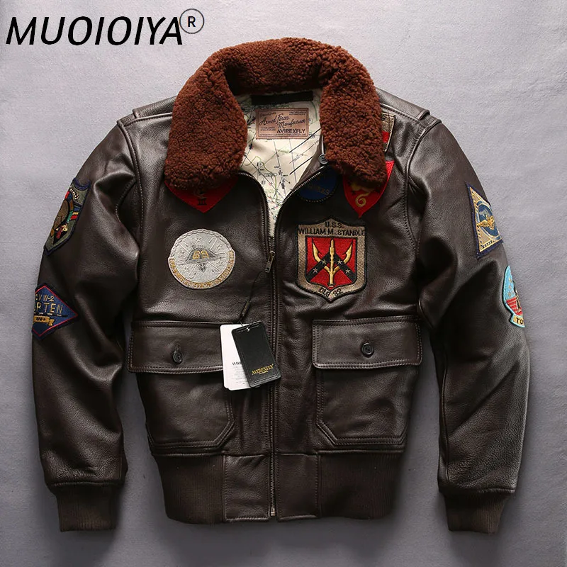 

Factory New Men Air Force G1 Pilot Warm Fur Collar Leather Jacket Casual Thick Cowhide Cold Winter Russia Coats