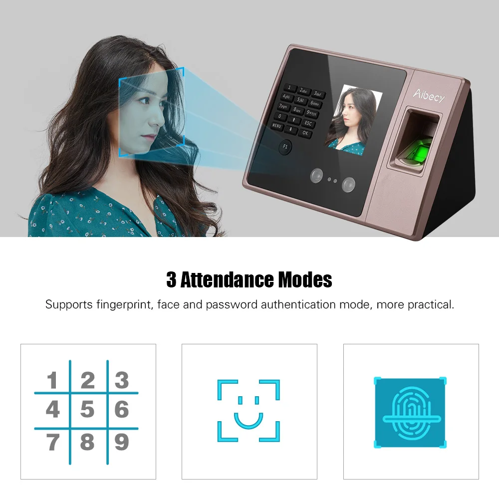

Aibecy Intelligent Biometric Fingerprint Time Attendance Machine with HD Display Screen Clock Support Face Fingerprint Password