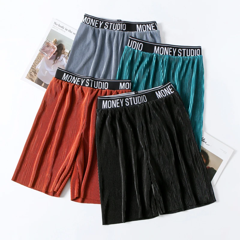 

Fold Pleated Pants Women's Summer Wide Leg Pant For Women Casual Ankle-Length Trousers Elastic High Waist Wide Female Mujer