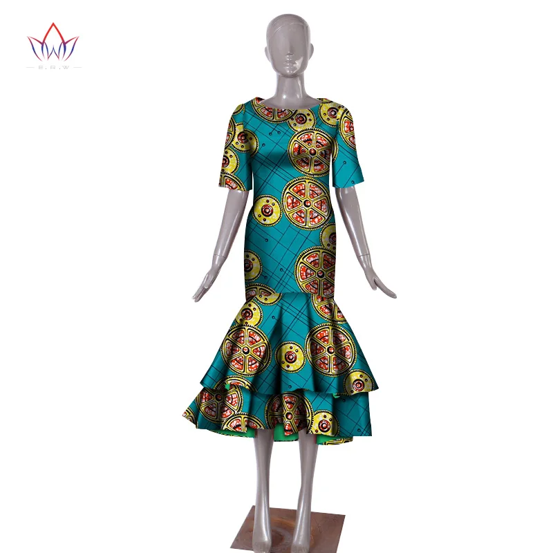 

In stock Plus Size New African Dresses for Women Dashiki Elegant Africa Clothes Bazin Riche Sheath Pleated Party Dress WY1027