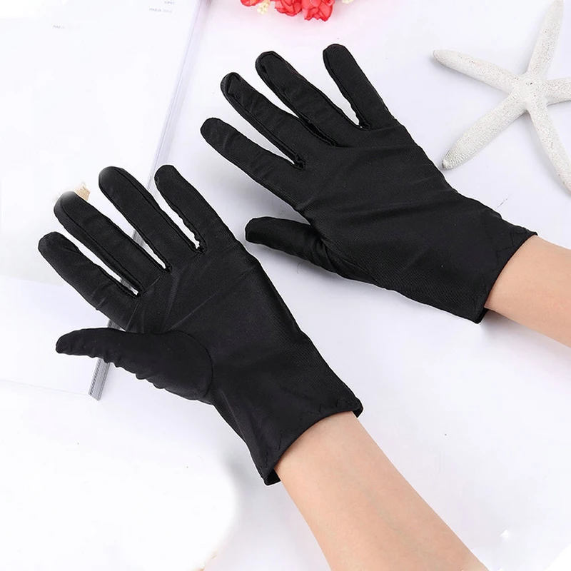

1 Pair Solid Color Spandex Sunscreen High Elasticity Etiquette Thin Short Gloves