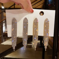 fashion triangle geometric crystal earrings for women bijoux long tassel rhinestone dangle earrings statement jewelry